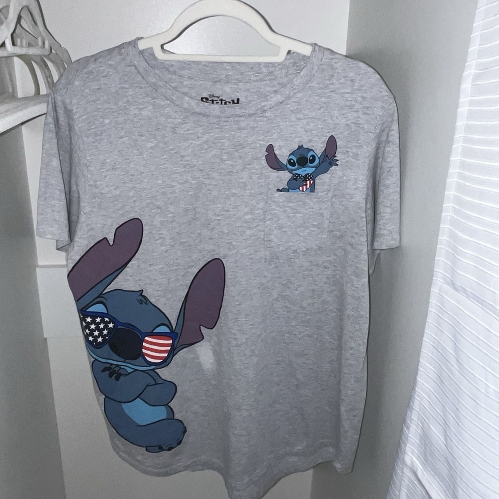 Disney Stitch Junior's XXL T-shirt Gray Americana Glasses